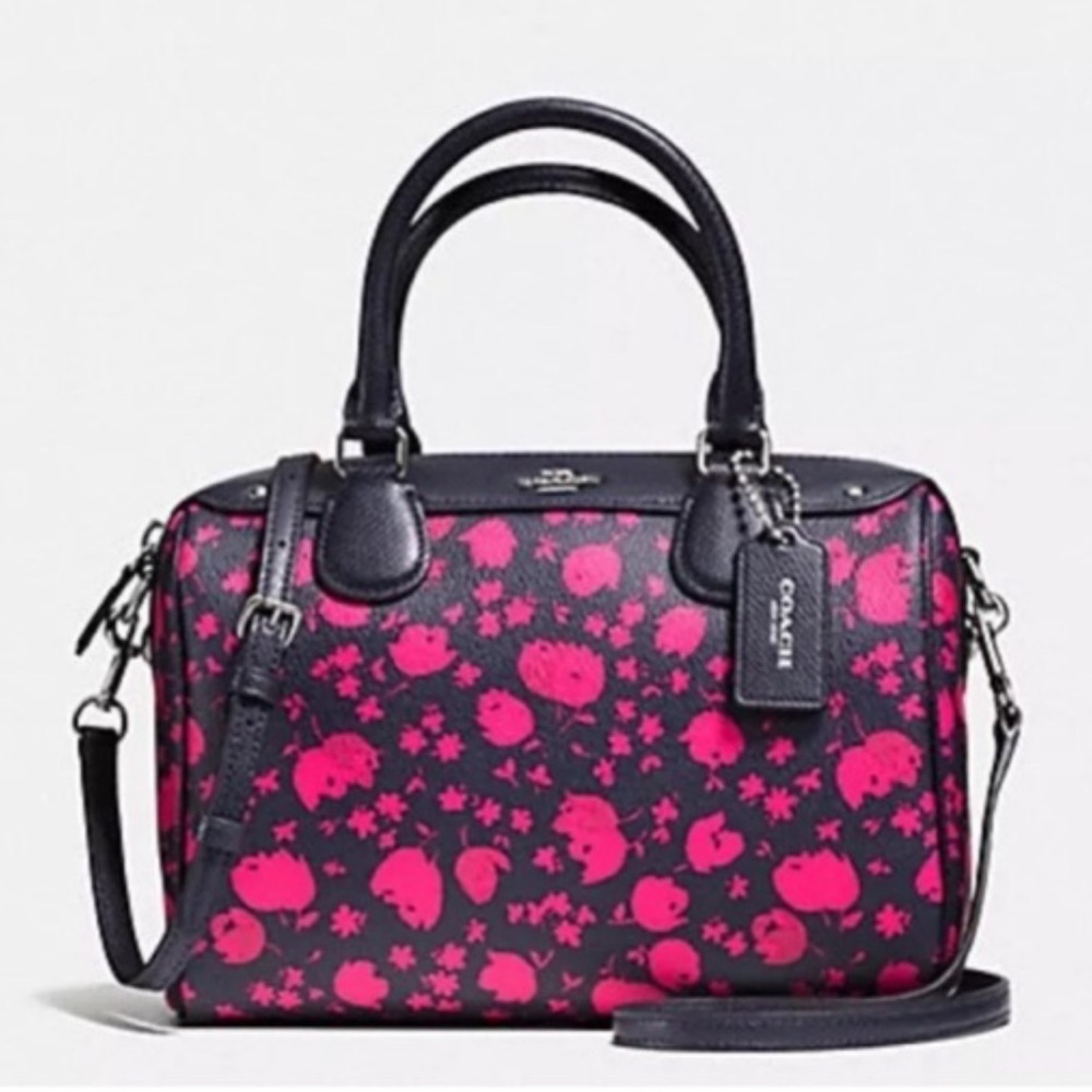 Coach Mini Bennet Prairie Calico Floral Satchel Purse, F55466, Navy / Pink - Picture 15 of 16